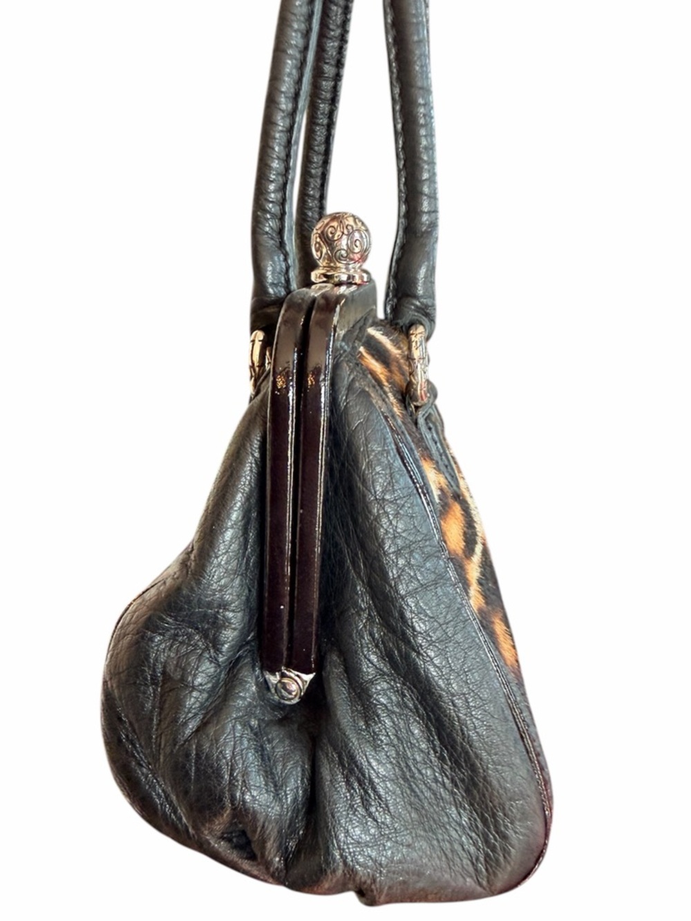 BRIGHTON Leopard Black Leather Small Bag Purse - Picture 4 of 8